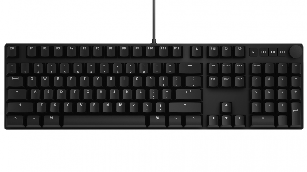 A front-down view of the MacTigr mechanical keyboard.