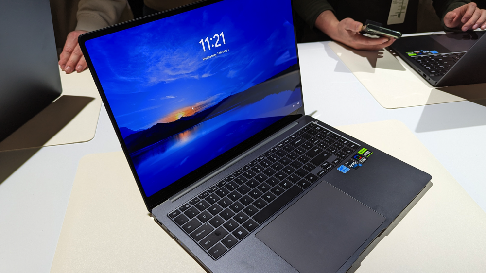 The Samsung Galaxy Book 3 Ultra on its login screen at Unpacked 2023