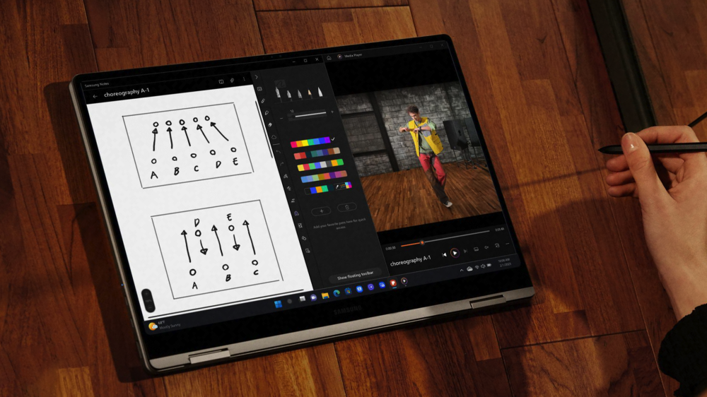 Using an S Pen to create digital art on the Samsung Galaxy Book 3 Pro 360.