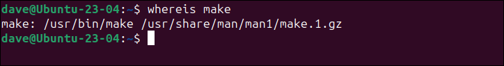 Using the whereis command to look for make